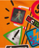 T-shirt à manches longues pour garçon en orange avec imprimé de panneaux de signalisation