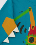 T-shirt à manches longues pour garçon en bleu pétrole avec imprimé de pelleteuse