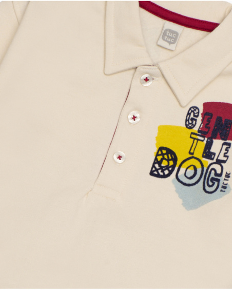 Ensemble pour garçon en écru et bordeaux avec motif chien