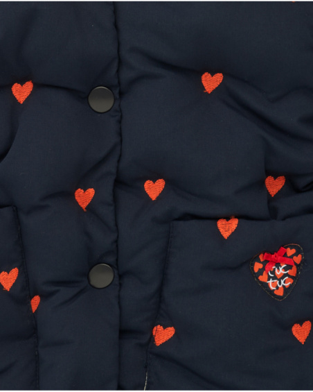 Manteau pour fille bleu marine à cœurs brodés