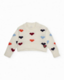 Pull fille écru avec cœurs multicolores Pull fille écru avec cœurs multicolores