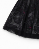 Jupe fille en noir avec tulle imprimé fleuri et taille froncée rose
