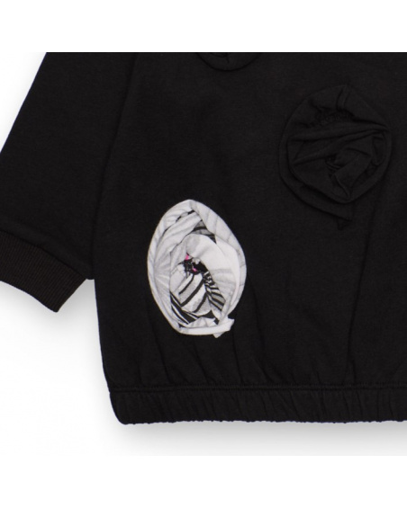 Ensemble fille en noir et blanc avec leggings imprimés et fleurs appliquées