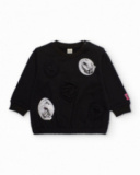 Sweat-shirt fille en noir avec appliques circulaires en relief