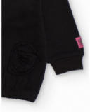 Sweat-shirt fille en noir avec appliques circulaires en relief