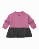 Robe sweat pour fille rose avec volant et jupe en tulle pailleté