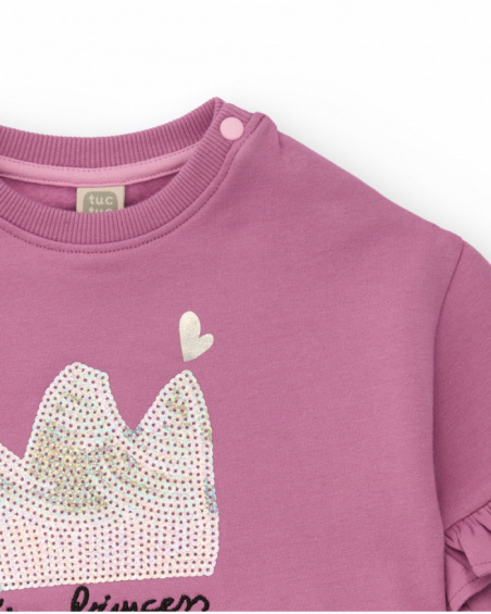 Robe sweat pour fille rose avec volant et jupe en tulle pailleté