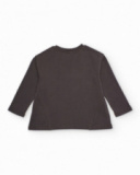 T-shirt manches longues pour fille gris foncé avec licorne et couronne à sequins