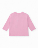 T-shirt manches longues pour fille rose avec arc-en-ciel et étoiles