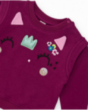 Ensemble sweat et leggings pour fille en bordeaux avec broderies et imprimé fleuri