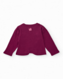 T-shirt à manches longues pour fille en bordeaux avec nœud et appliqués brillants