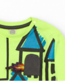 T-shirt à manches longues pour garçon en vert fluo avec imprimé château