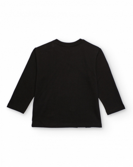 T-shirt à manches longues pour garçon en noir avec imprimé d’ours polaires.