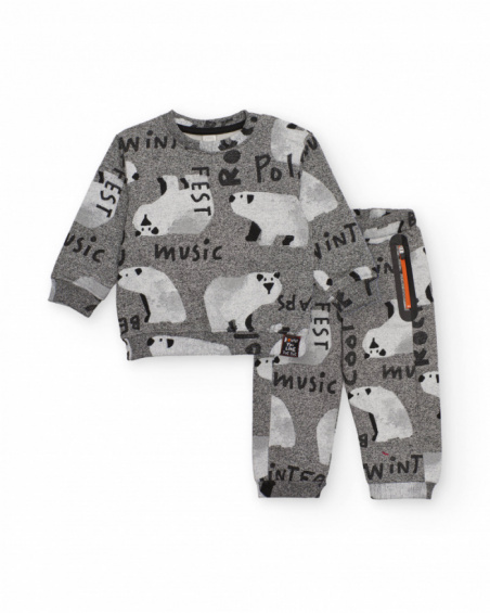 Ensemble pour garçon avec sweat-shirt et pantalon gris à imprimé d’ours polaires.