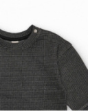 Sweat-shirt fille à carreaux vichy noirs, coupe droite