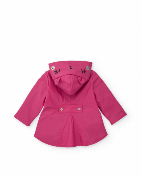 Imperméable fille fuchsia avec capuche fantaisie et grandes fleurs
