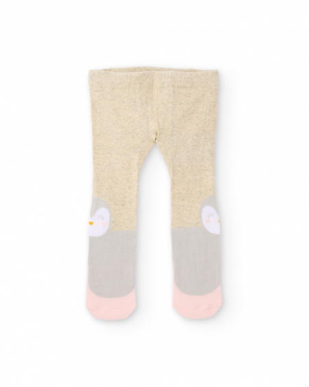 Collant pour bébé fille en beige avec motif pingouin