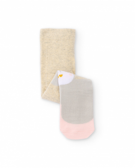 Collant pour bébé fille en beige avec motif pingouin
