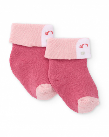 Chaussettes pour bébé fille en tons de rose avec motif de visage souriant