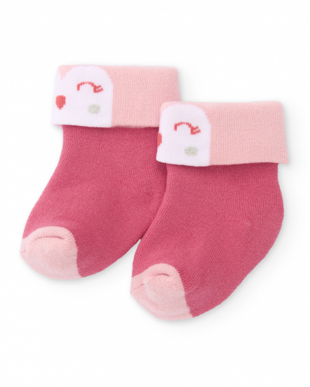 Chaussettes pour bébé fille en tons de rose avec motif de visage souriant