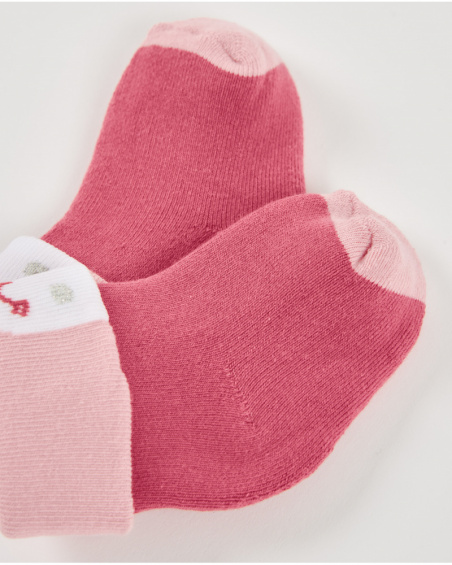 Chaussettes pour bébé fille en tons de rose avec motif de visage souriant