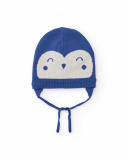 Bonnet en tricot bleu marine pour nouveau-né avec motif visage de hibou.