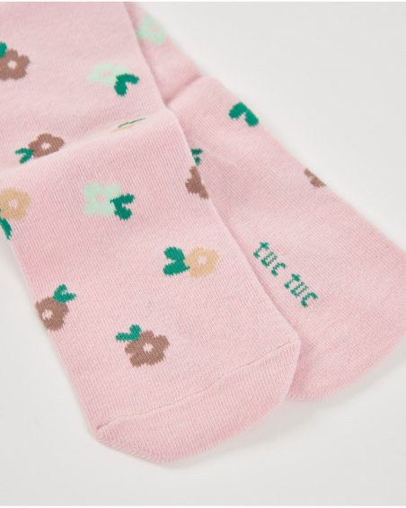 Collants roses pour bébé fille avec imprimé floral