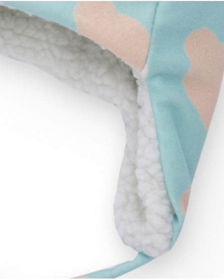 Bonnet pour nouveau-né de couleur bleu ciel avec petites oreilles et imprimé nuages