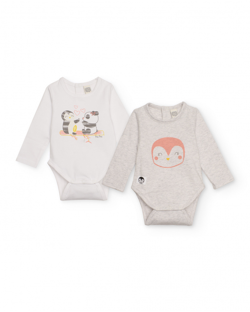 Lot de bodys pour nouveau-né en blanc et gris avec imprimés pingouin