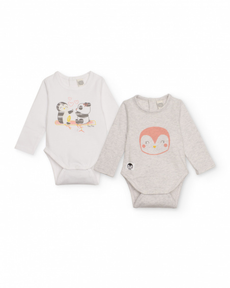 Lot de bodys pour nouveau-né en blanc et gris avec imprimés pingouin