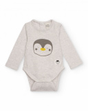 Lot de deux bodies en maille pour bébé garçon en blanc et gris avec motif de pingouin et panda