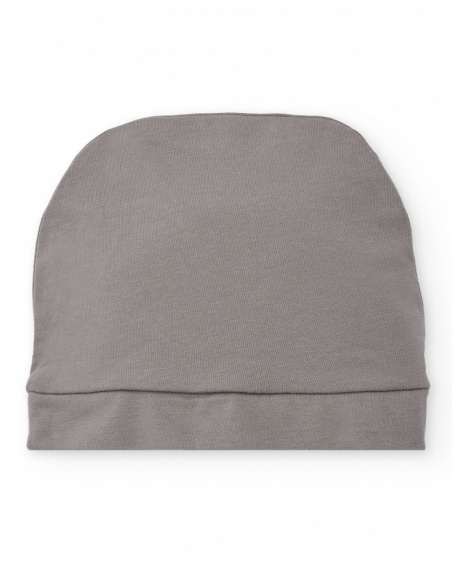 Bonnet en maille pour bébé garçon gris avec application de pingouin