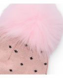 Bonnet pour nouveau-né en rose avec pompon et motif visage