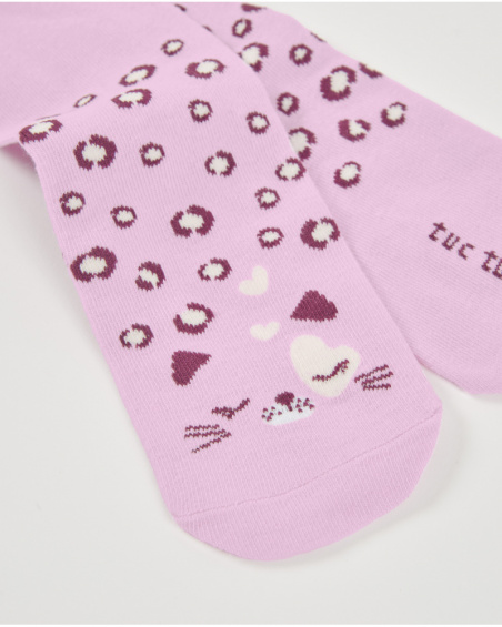 Collants pour bébé fille lilas avec imprimé animalier et visage de chaton Collants pour bébé fille lilas avec imprimé animalier et visage de chaton