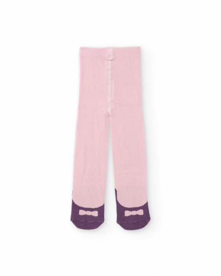 Collants en tricot pour fille en rose avec motif de nœud.