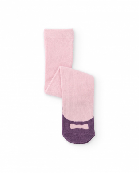 Collants en tricot pour fille en rose avec motif de nœud.