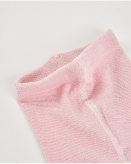 Collants en tricot pour fille en rose avec motif de nœud.