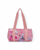 Sac de sport pour fille en ton rose avec imprimé de macarons et ballerines.