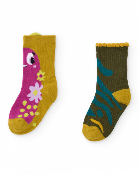 Lot de chaussettes pour fille avec imprimés de monstre fleuri et détails en tons vibrants.
