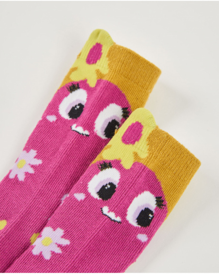 Lot de chaussettes pour fille avec imprimés de monstre fleuri et détails en tons vibrants.