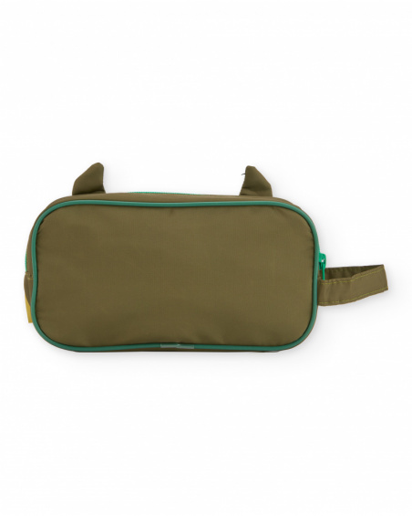 Trousse pour garçon verte avec visage de monstre et détails en 3D