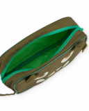 Trousse pour garçon verte avec visage de monstre et détails en 3D