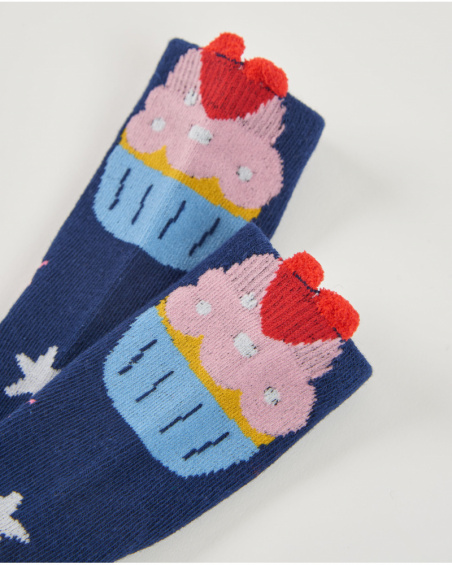 Lot de deux paires de chaussettes pour fille en bleu marine et rose avec motifs d’étoiles et de