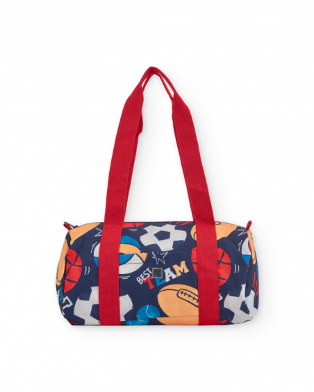Sac de sport pour garçon bleu marine avec imprimé multicolore de ballons.