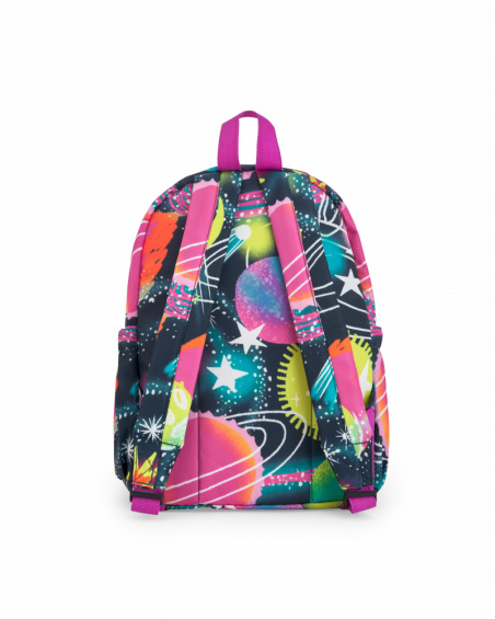 Sac à dos multicolore pour fille avec imprimé de planètes et d’étoiles.