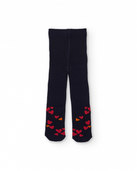 Lot de collants pour fille en rouge et bleu marine avec cœurs