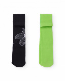 Lot de collants pour fille en noir avec fleur et vert uni