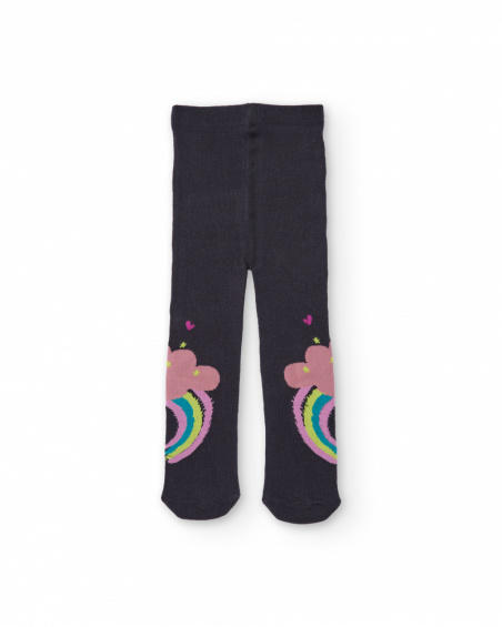 Lot de deux collants pour fille en fuchsia et noir avec motif arc-en-ciel
