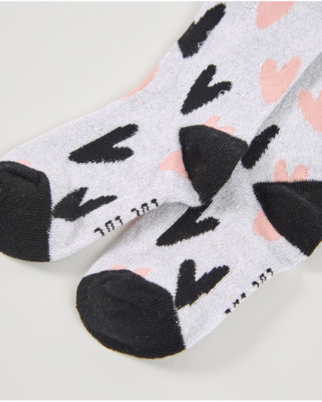 Lot de chaussettes fille blanches et noires à fleurs et cœurs
