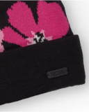 Bonnet fille noir à imprimé floral et pompon rose